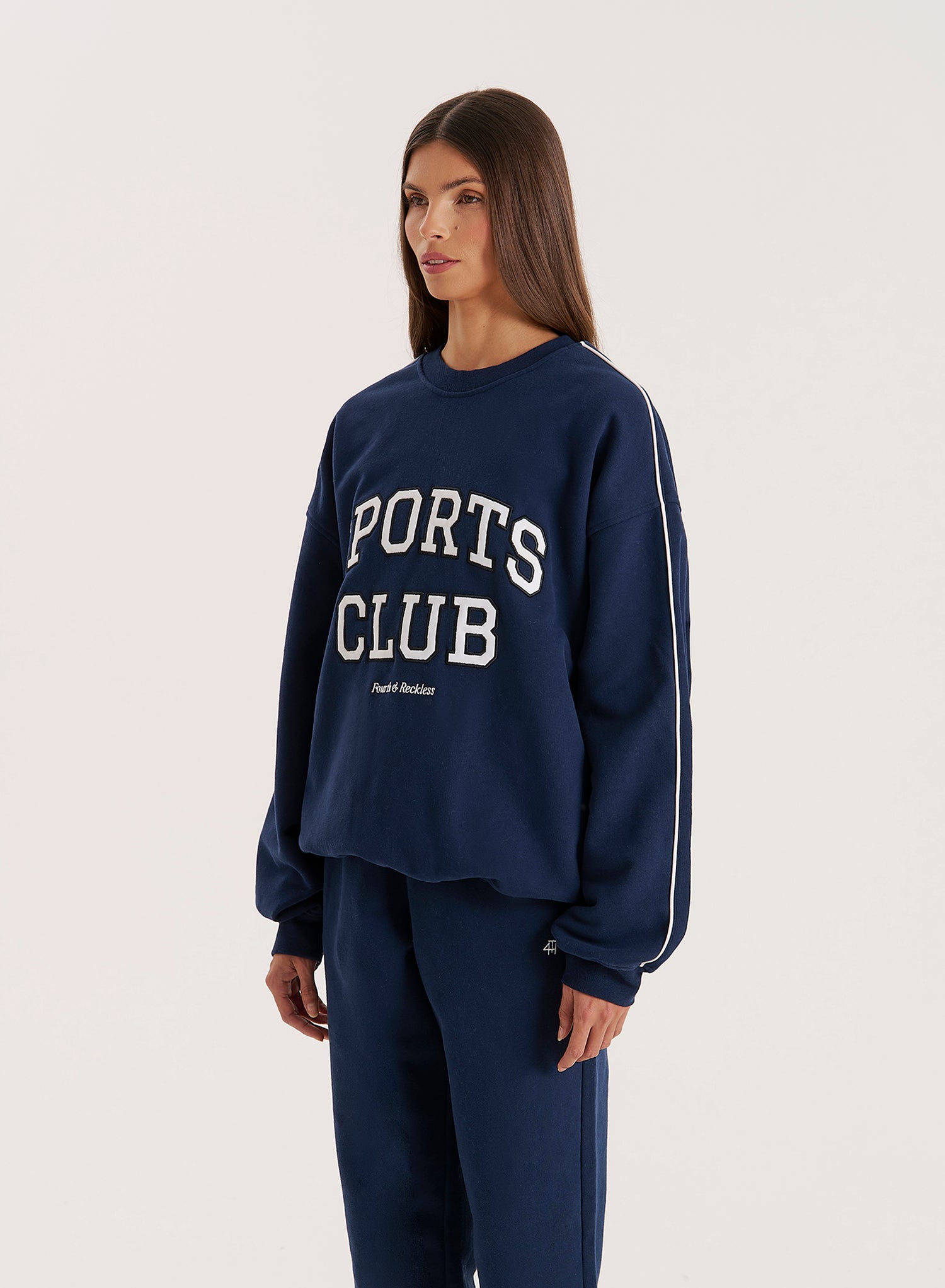 Navy Slogan Relaxed Oversized Sweatshirt